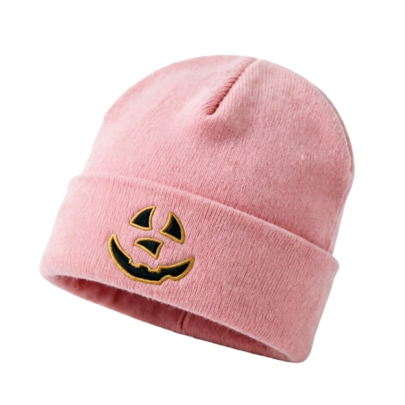 Halloween Pumpkin Knitted Beanie Hat Winter Thick Warm Soft Cute Hat for Halloween Pink Free Size