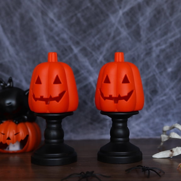 Halloween Pumpkin LED Lamp Electronic Candle Light, Spooky Party Decoration Prop Ornament, Battery Operated Tabletop Night Light, Festive Decor for Home Shelf Mantel Halloween Party Supplies, Red