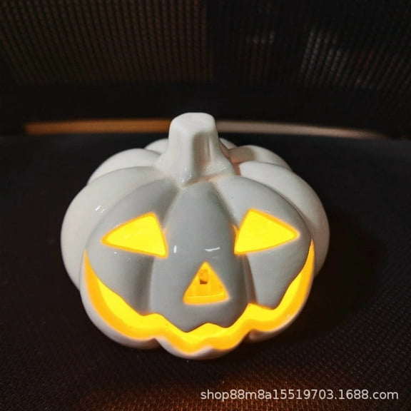 Halloween Pumpkin LED Lantern,Gothic Ceramic Pumpkin Tea Lights,Jack O Lantern Light,Single Pumpkin LED Lamps,Tabletop Indoor Halloween Decorations for Holiday Party Home