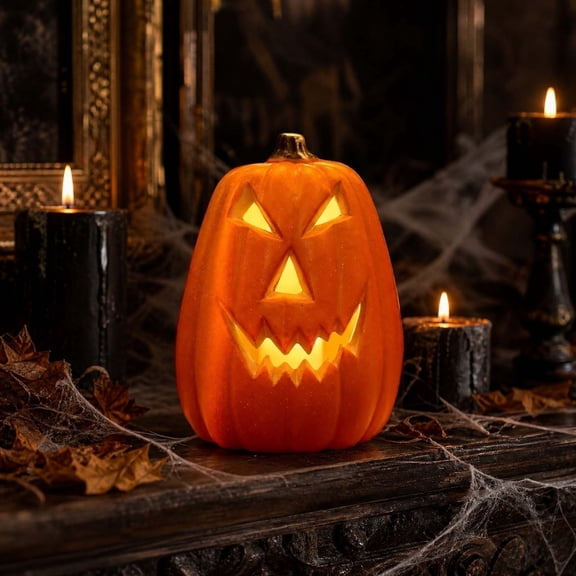 Halloween Pumpkin LED Light Blow Molded Decorative Lamp Hollow Realistic Halloween Props Bar Home Party Decoration Battery Operated Spooky Ornament