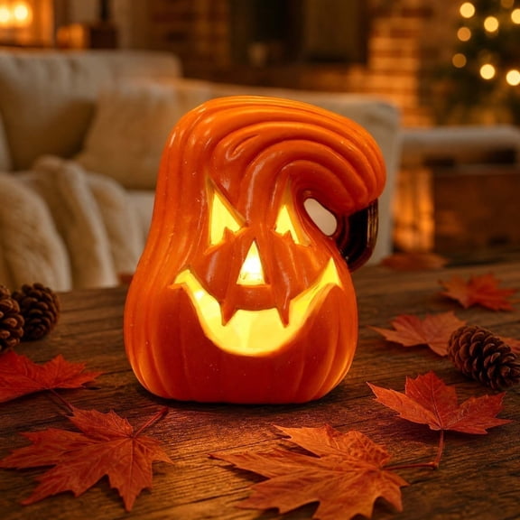 Halloween Pumpkin LED Light, Lighted Pumpkin Decoration With Realistic Carved Design Battery Powered Holiday Display, Spooky Tabletop Party Prop for Home Bar Porch Haun*ted Hou*se Halloween Decor