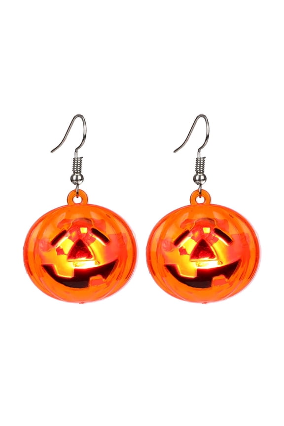 Halloween Pumpkin LED Lights Dangle Hook Earrings for Women Light Up Drop Glowing in The Dark Huggie Hoop Earring