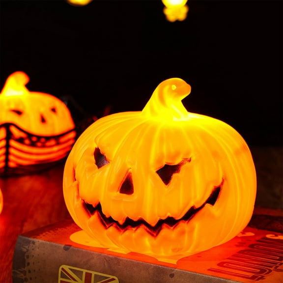 Halloween Pumpkin LED Lights for Party Decorations, Flameless and Portable, Battery Operated with Warm Glow, Reusable Indoor Outdoor Decoration