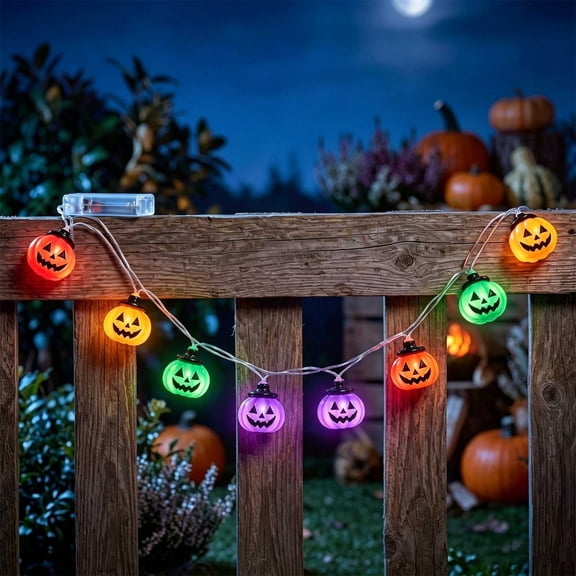 Halloween Pumpkin LED String Lights 150cm, Battery Operated 5FT 10-LED Jack-O'-Lantern Fairy Lights, Indoor Covered Outdoor Party Decor