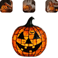 thumbnail image 1 of Halloween Pumpkin Lamp, Tiffany Style Stained Glass Pumpkin Lantern, Vintage Jack-o-Lantern Decor Soft Glow LED Light for Home Tabletop Halloween Party Decoration M B-1PC, 1 of 8