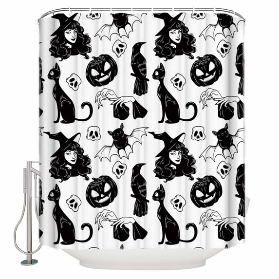 Halloween Pumpkin Lamp Witch Black Cat Bat Shower Curtain Set ,Waterproof Fabric Shower Curtains Shower Curtains for Bathroom,Bathroom Decor 72"x72"