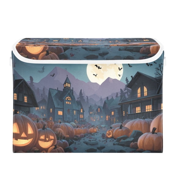 Halloween Pumpkin Lamps Haunted Houses Foldable Storage Bins with Lids Handles Collapsible Storage Containers Tote Boxes 16.5 x 12.6 x 11.8 inches