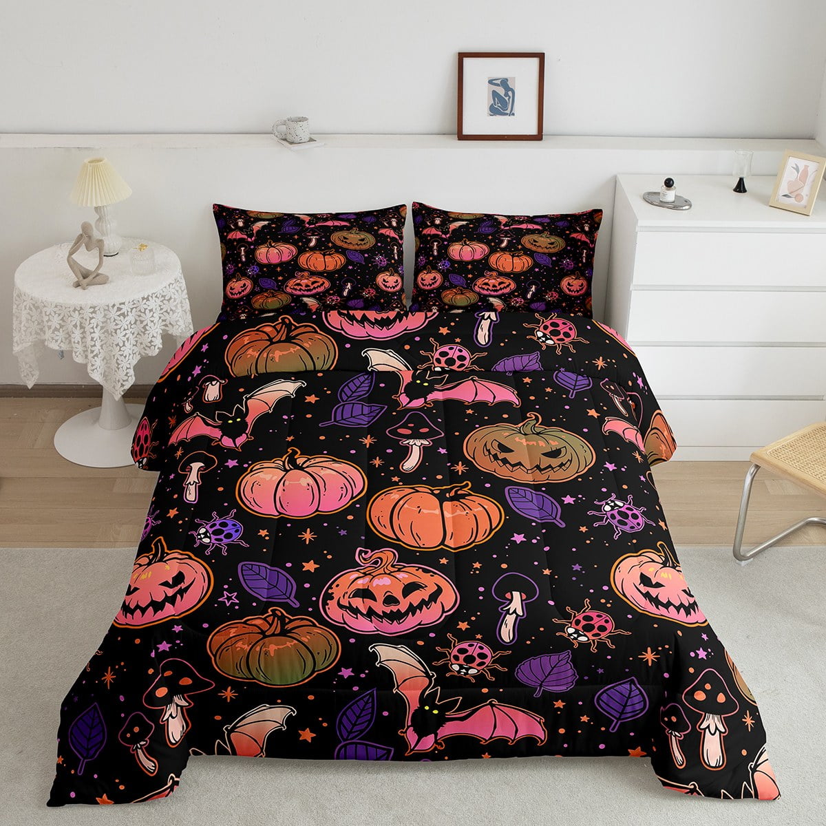 Halloween Pumpkin Lantern Bedding Comforter Sets Horror Bat Coccinella ...