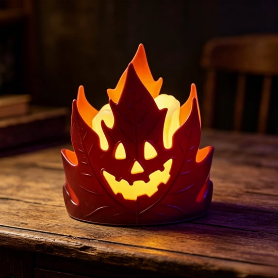 Halloween Pumpkin Lantern Candle Holder with Skull Decor Tabletop Lamp,C