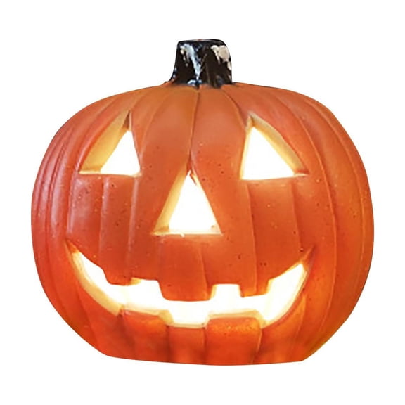 Halloween Pumpkin Lantern Decoration with Smiling Face and Hollowed Design, 8 Inches, Orange, for Front Porch and Table Display, Jack O Lantern Decor