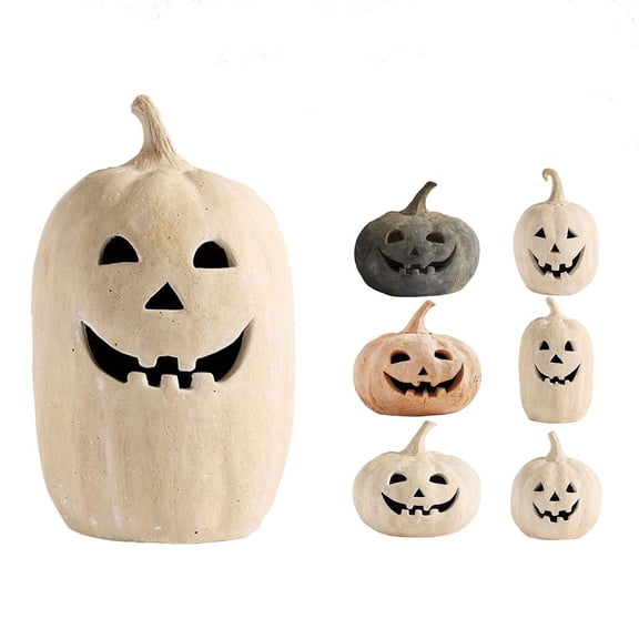 Halloween Pumpkin Lantern Figurines-Vintage Jack-O-Lantern Bar Decor, Handmade Tabletop Props for Haunted House Parties, Indoor Outdoor Fall Farmhouse Porch Fireplace Living Room Decorations