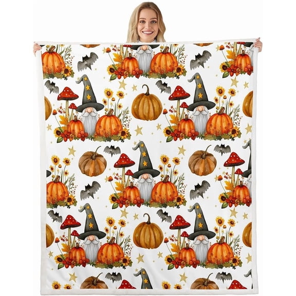 Halloween Pumpkin Lantern Fleece Blanket Botanical Pumpkin Flower Leaf Print Plush Blanket for Users Sherpa Cute Mushroom Decor Fuzzy Room Decor Baby 30"x40"