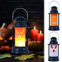 Halloween Pumpkin Lantern with Flickering LED, Night Lamp Decorative Horror Props Ornamental, Portable Jack-O-Lantern for Halloween, Vintage Halloween Lamp, for Outdoor, Orange