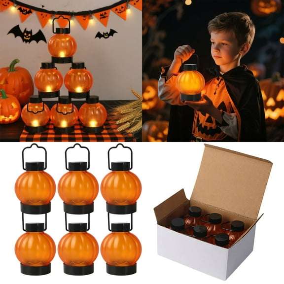 Halloween Pumpkin Lantern with LED Lights - Vintage Style Portable Handheld Lantern for Indoor & Outdoor Decor - Battery Operated Orange Lantern Light for Trick or Treat, Parties and Home Decoration