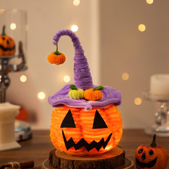 Halloween Pumpkin Lantern Luminous Ornament Decoration Prop Decoration Purple Pumpkin Lantern with String of Lights