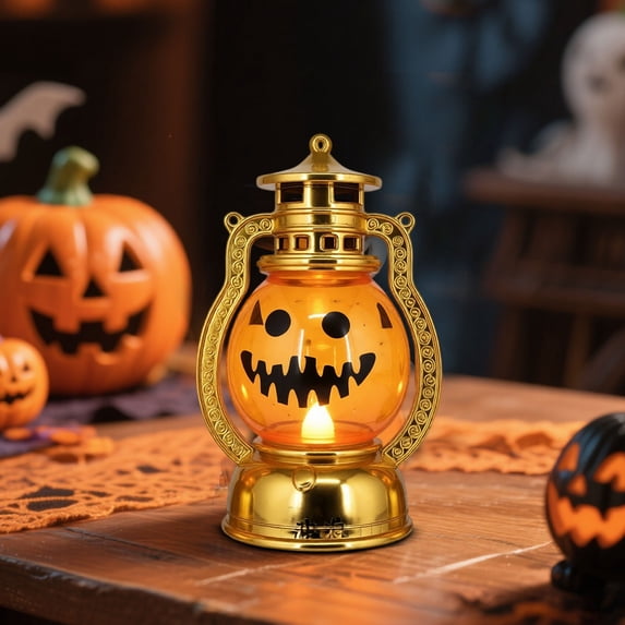 Halloween Pumpkin Lantern Night Light, Portable Handheld LED Decor with Warm Glow for Table Window Display
