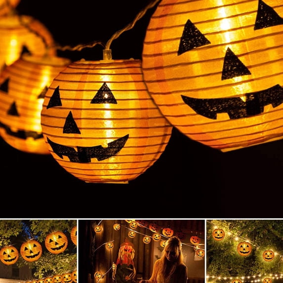 Halloween Pumpkin Lantern Pattern String Lights Spooky Holiday Party Decor Prop for Home Wall Window Porch Outdoor Indoor Display Gift