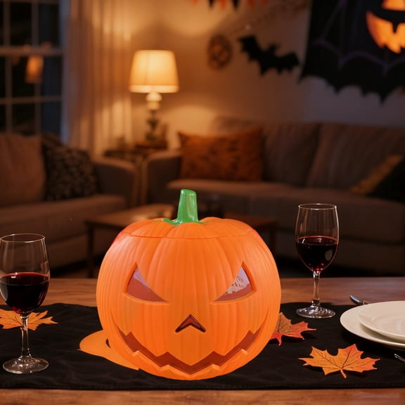 Halloween Pumpkin Lantern, Portable Plastic Jack O Lantern Light for Kids Trick or Treat, Halloween Party Supplies and Festive Home Indoor Outdoor Decoration