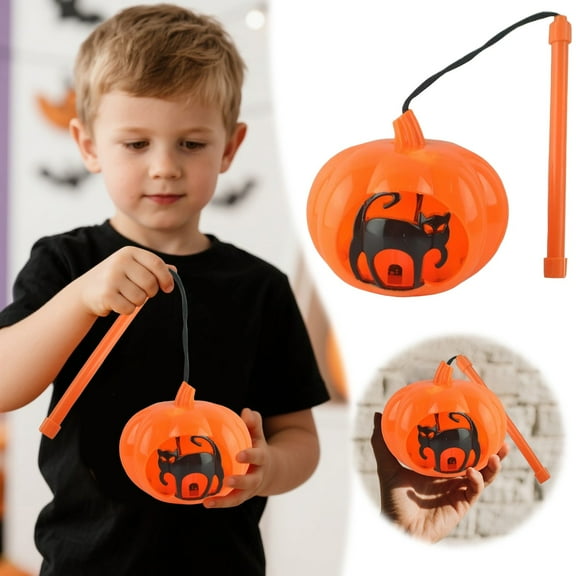 Halloween Pumpkin Lantern with Realistic Flickering LED - Portable Lantern with Vintage Design for Indoor/Outdoor Decor - Spooky & Smiling Faces Halloween Party Essential (Orange/Yellow)