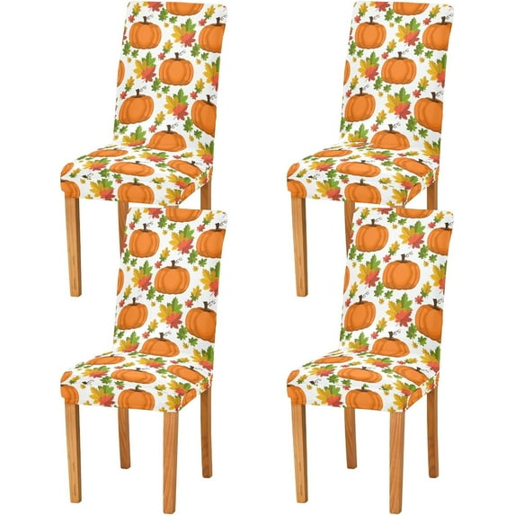 Halloween Pumpkin Leaf Dining Chair Covers Set of 4 Spandex Stretch Chair Protectors Covers for Dining Chairs Living Room