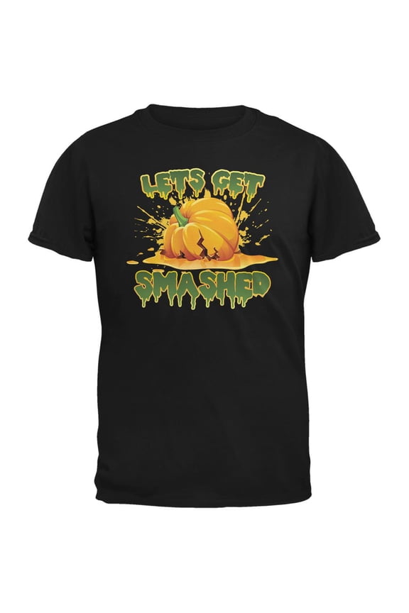 Halloween Pumpkin Lets Get Smashed Black Adult T-Shirt - Small