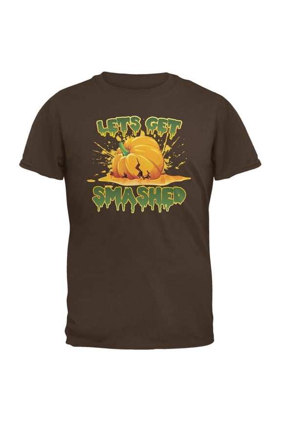 Halloween Pumpkin Lets Get Smashed Brown Adult T-Shirt - Small