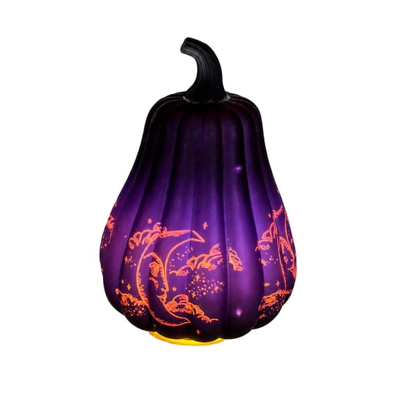 Halloween Pumpkin Light Decoration Purple Constellation Moon Patterned Light Up Pumpkin Figurine Durable Resin Halloween Tabletop Ornament Spooky Season Indoor Home Decor