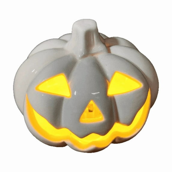Halloween Pumpkin Lights, Jack O Lanterns Ceramic Halloween Decorations Pumpkin Statue Light Up Table Decor for Home Office Haunt House Party Decor