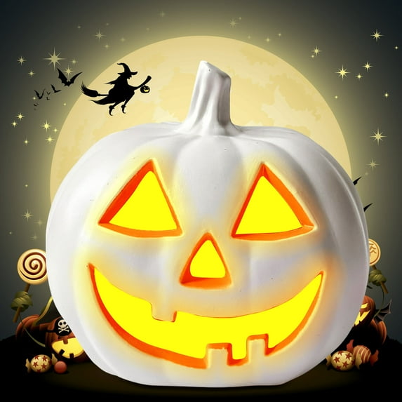 Halloween Pumpkin Lights Jack O Lanterns Vintage Halloween Decorations Classic Plastic Pumpkin Statue Light Up Table Decor for Home Office Haunt House Party Decorations