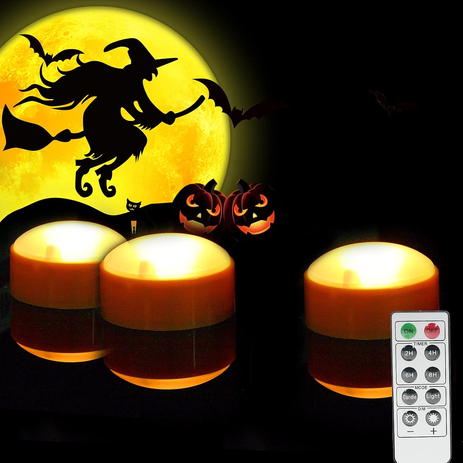 Amber LED Flameless Pumpkin Lights with Remote and Timer