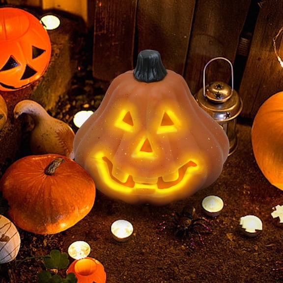 Halloween Pumpkin Lights,Spooky LED Plastic Decorative Halloween lights,Scary Battery Operated Orange Jack O Lanterns for Party Garden Home Fall Decor Outdoor Thanksgiving Haunted House (A)