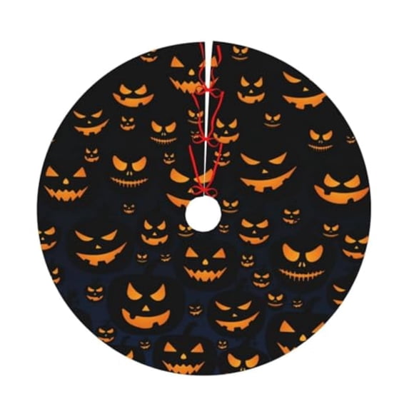 Halloween Pumpkin Linen Tree Skirts 48" for Holiday Party Decor Gift