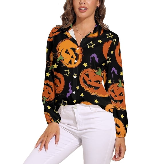 Halloween Pumpkin Long Sleeve Blouse Woman Streetwear Casual Shirts Summer Oversize Woman Streetwear Clothing Birthday Present