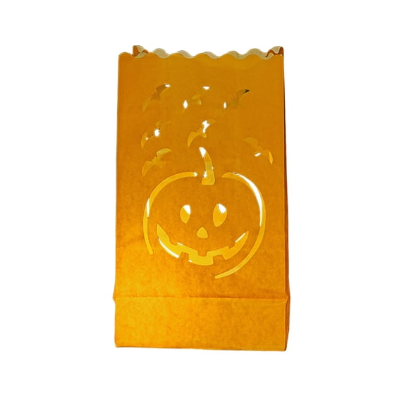 Halloween Pumpkin Luminary Paper Bags, Jack O Lantern Candle Luminaries, Tabletop Party Light Decor
