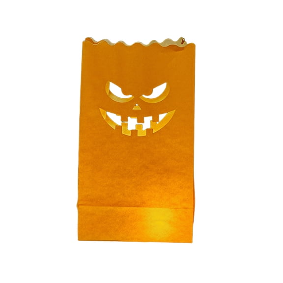 Halloween Pumpkin Luminary Paper Bags, Jack O Lantern Candle Luminaries, Tabletop Party Light Decor