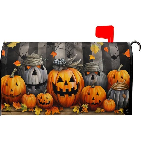Halloween Pumpkin Mailbox Covers Magnetic Standard Size 21x18 Inch Halloween Mailbox Covers Magnetic Fall Welcome Mailbox Cover Mailbox Wraps Post Letter Box Cover for Garden Yard Outdoor Decor