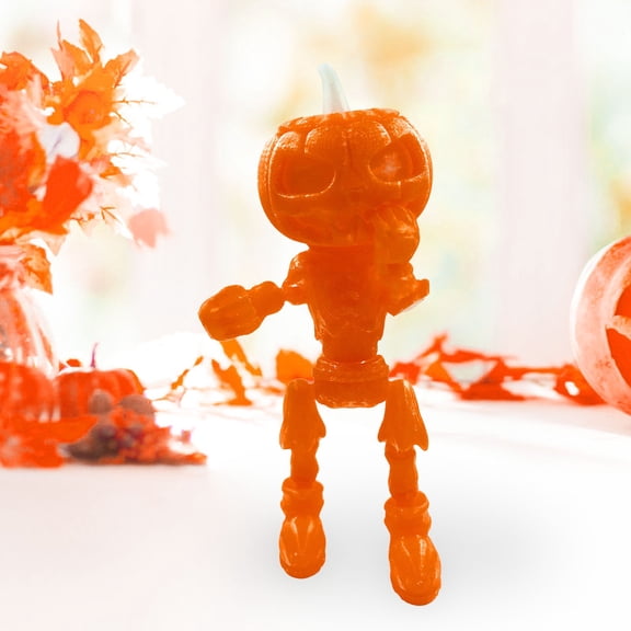 Halloween Pumpkin Man Ornament Glow in the Dark Color Changing Figurine Plastic Decoration Poseable Tabletop Display Party Decor Holiday Craft Collection Seasonal Accent