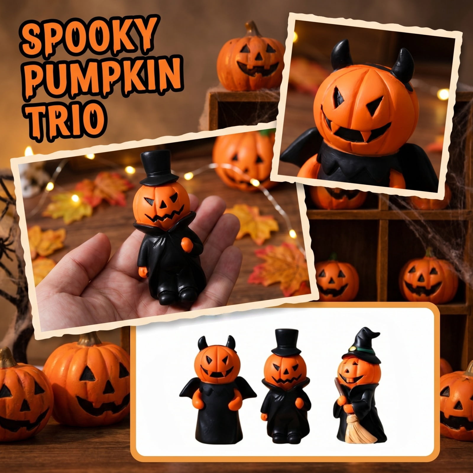 Halloween Pumpkin Man Resin Figurine, Cute Spooky Jack-O-Lantern