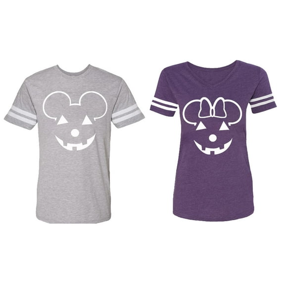 Halloween Pumpkin Matching Couple Cotton Jerseys (Men Heather / Women Purple) (Men L / Women XL)