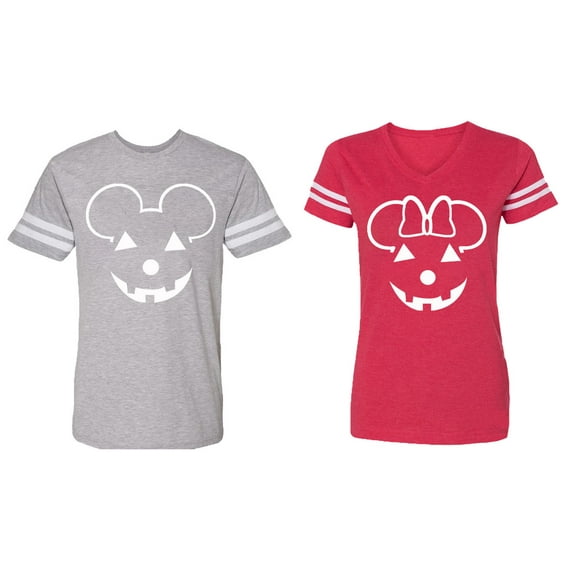Halloween Pumpkin Matching Couple Cotton Jerseys (Men Heather / Women Red) (Men M / Women XXL)