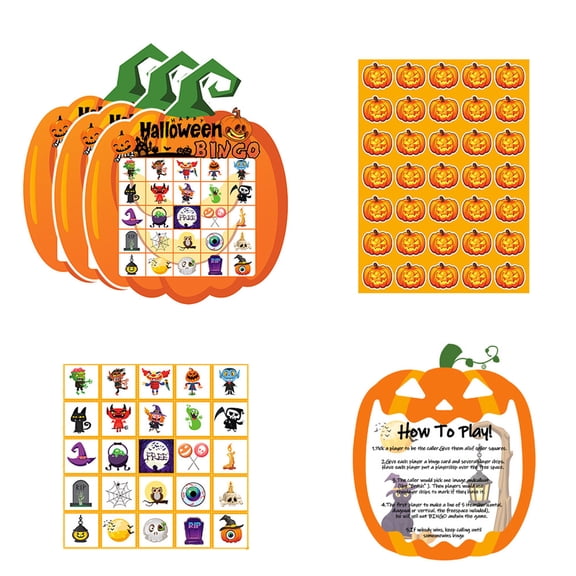 Halloween Pumpkin Matching Game, Pumpkin Print Memory Matching Card Game Set with Marker Discs, Caller Card & Guide Book, Family Party Tabletop Game