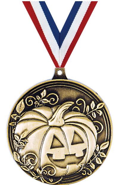 Halloween Pumpkin Medals, 2" Gold Diecast Halloween Pumpkin Medal Award 10 Pack