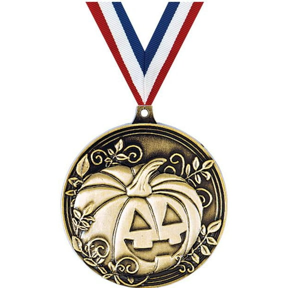 Halloween Pumpkin Medals, 2" Gold Diecast Halloween Pumpkin Medal Award 10 Pack