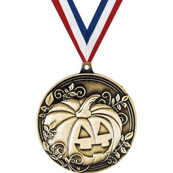 Halloween Pumpkin Medals, 2" Gold Diecast Halloween Pumpkin Medal Award 5 Pack