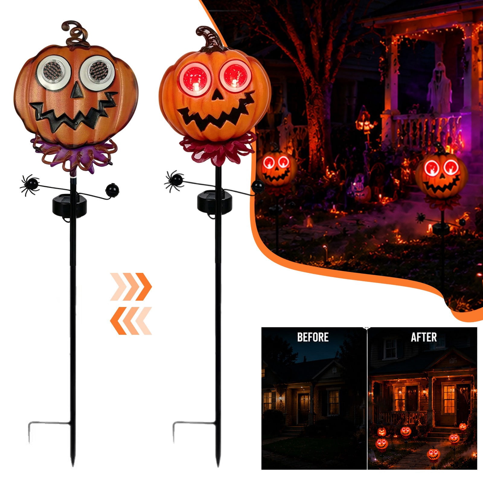 Halloween Pumpkin Moon Solar Garden Stake Light, LED Outdoor Yard Decor