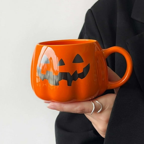 Halloween Pumpkin Mug, 10 oz Ceramic Coffee and Tea Cup, Office Milk Mug, Pumpkin Design Ceramic Mug for Halloween, Dishwasher and Microwave Safe