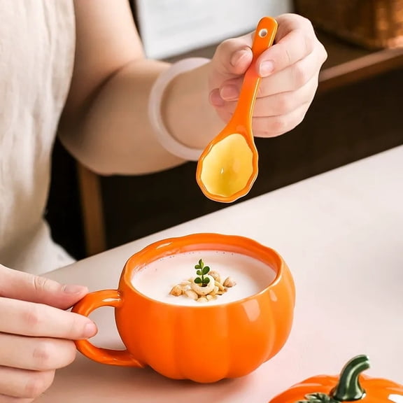 Halloween Pumpkin Mug, Ceramic Coffee Cup with Lid, High Value Fall Water Cup, Pumpkin Shaped Tea Mug for Gift, 16oz Novelty Ceramic Cup