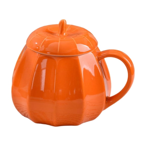 Halloween Pumpkin Mug with Lid 12oz, Ceramic Fall Coffee Cup with Insulated Handle, Leak-Proof Thanksgiving Drinkware for Hot/Cold Beverages, Cute Gift for Women Men