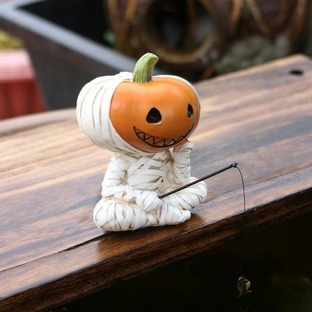 Halloween Pumpkin Mummy Figurine - Cute Creepy Tabletop Decor for Indoor Outdoor Party