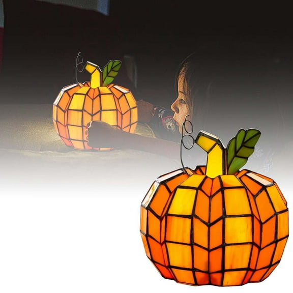 Halloween Pumpkin Night Light - Resin Table Lamp with Soft Ambient Glow, Decorative Desk Lamp for Bedroom/Living Room/Nursery, Unique Holiday/Home Gift